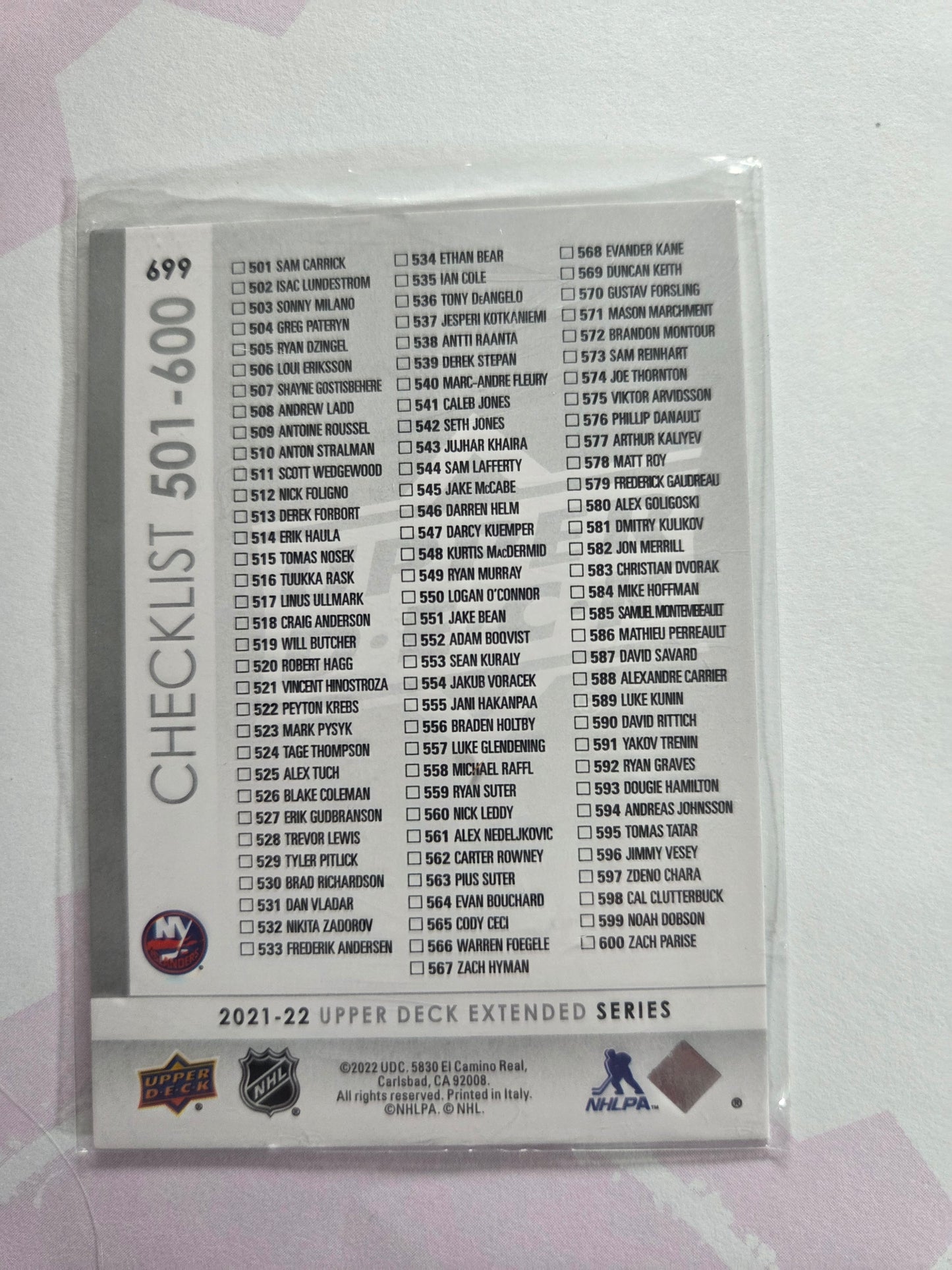 Zach Parise/Zdeno Chara Upper Deck Extended Series Checklist 501-600 #699 [New York Islanders]