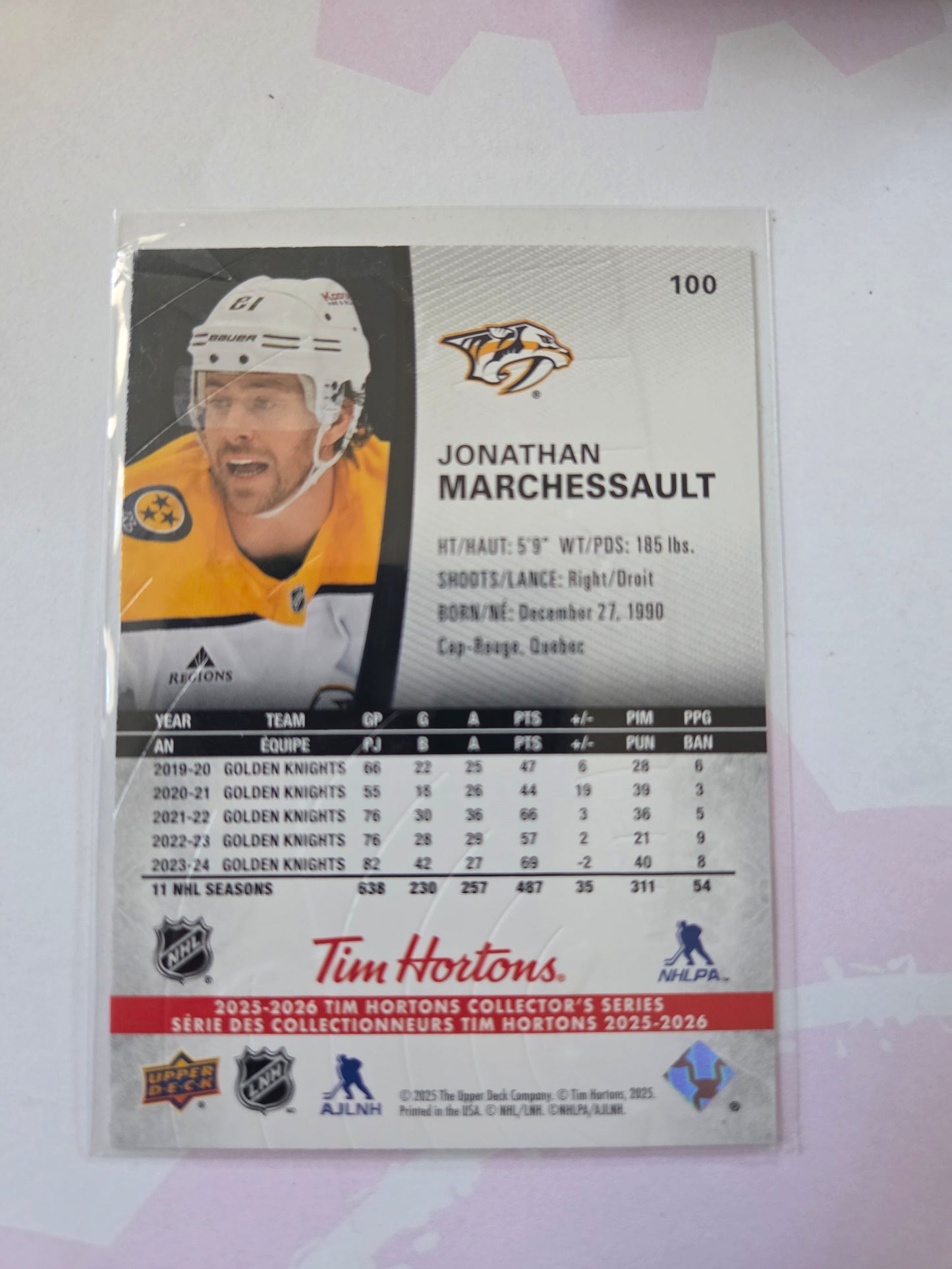 Jonathan Marchessault Upper Deck Tim Hortons #100 [Nashville Predators]