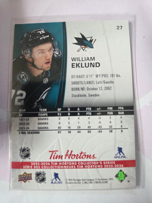 William Eklund Upper Deck Tim Hortons #27 [San Jose Sharks]