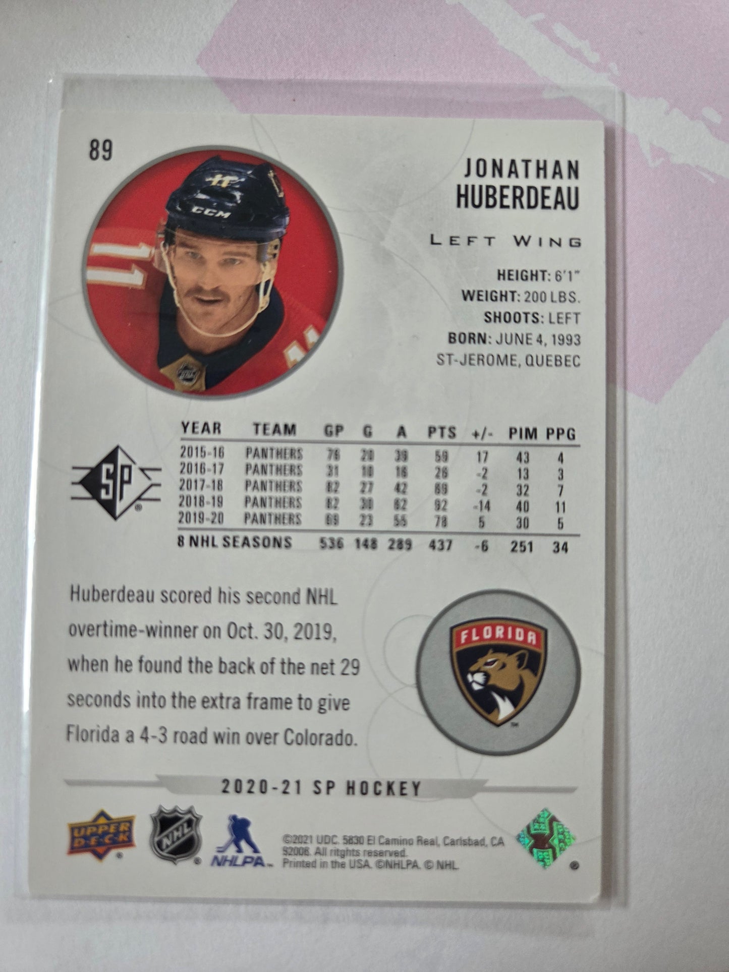 Jonathan Huberdeau SP Hockey #89 [Florida Panthers]