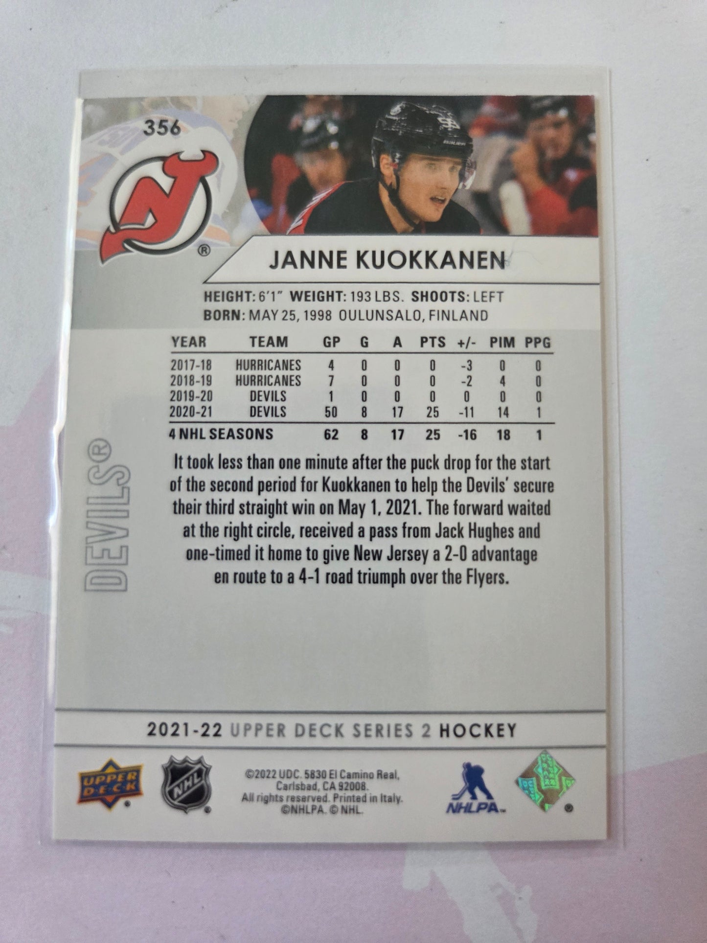 Janne Kuokkanen Upper Deck Series 2 #356 [New Jersey Devils]