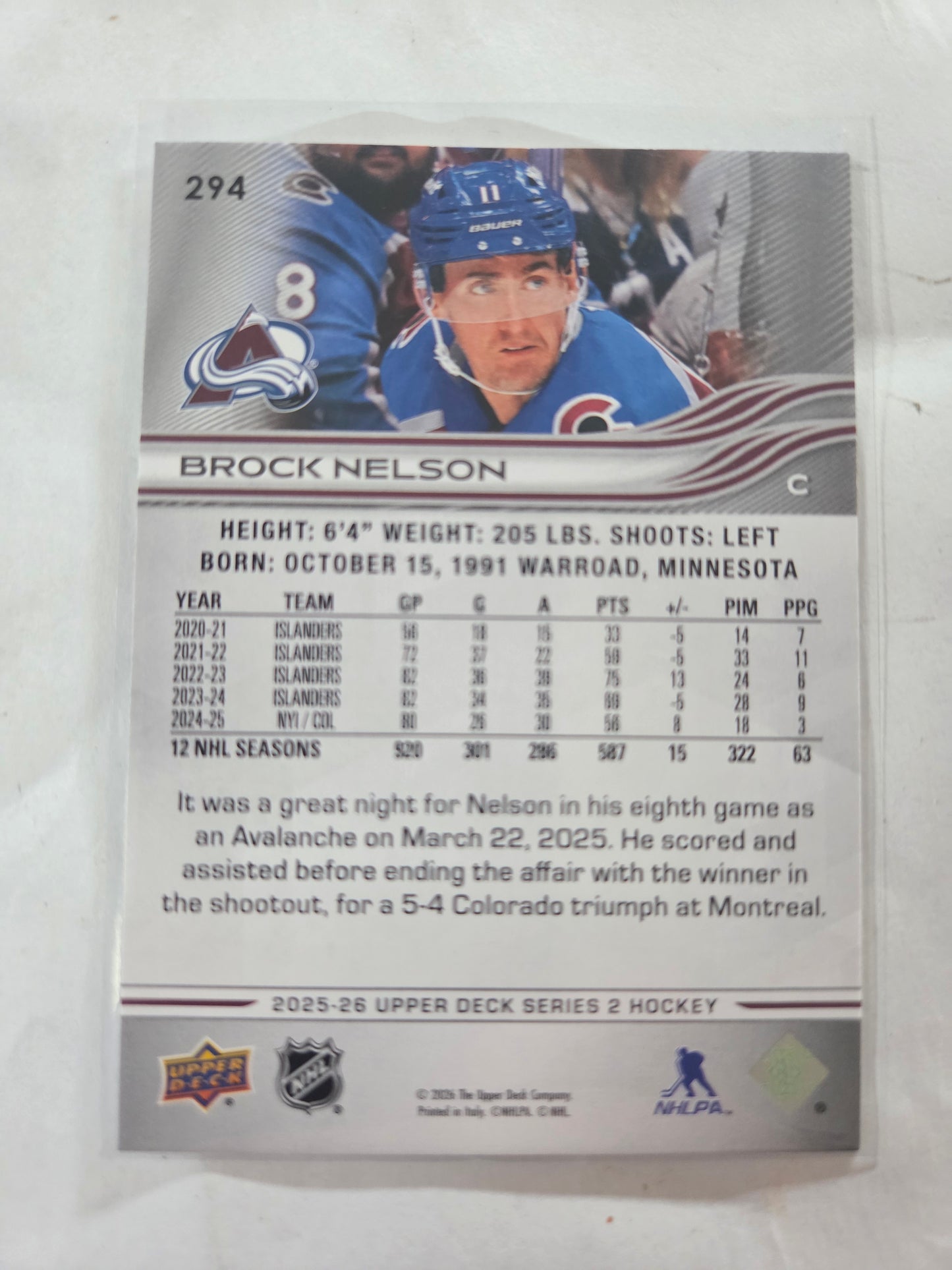 Brock Nelson Upper Deck Series 2 #294 [Colorado Avalanche]