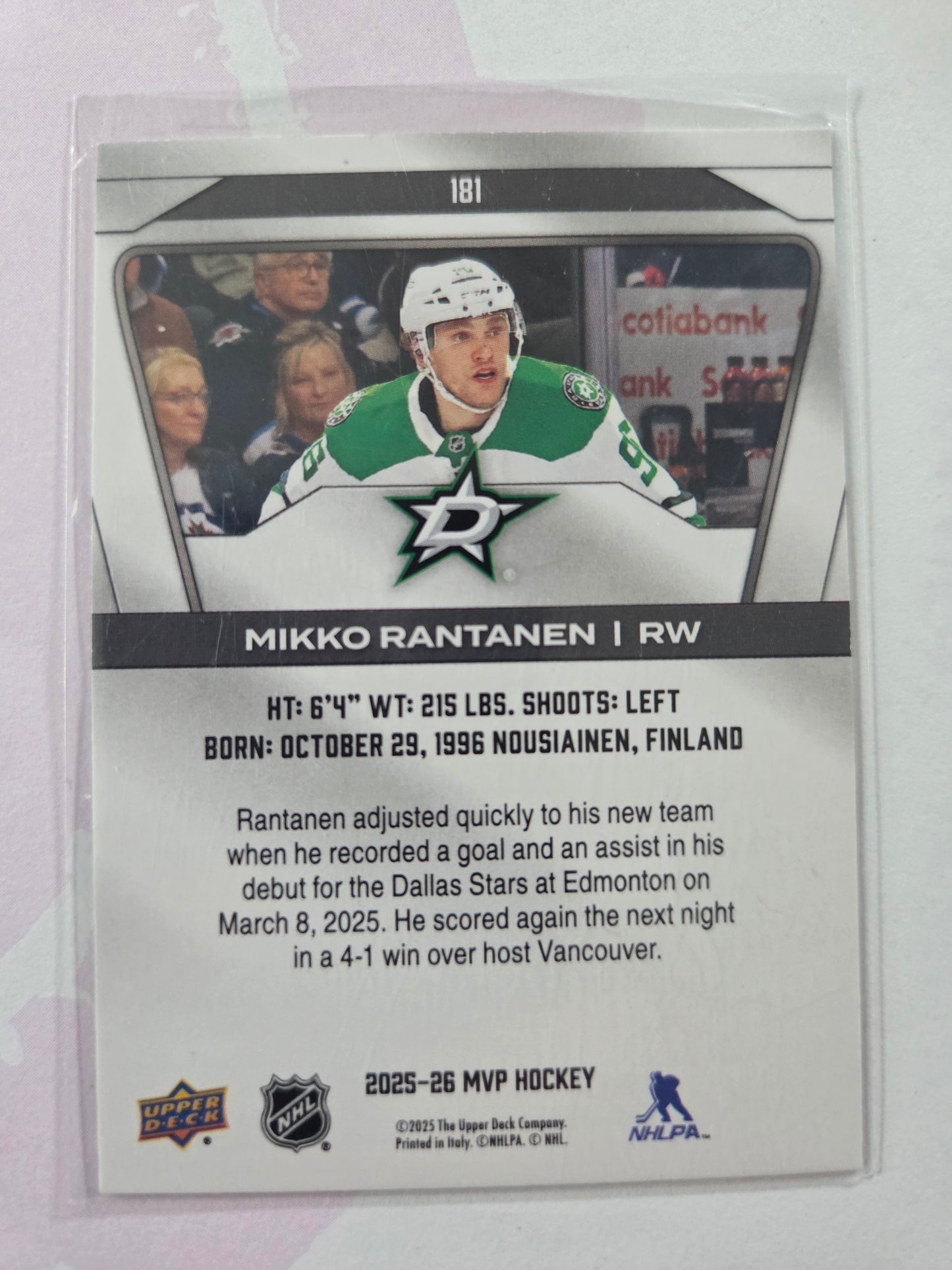 Mikko Rantanen Upper Deck MVP Hockey #181 [Dallas Stars]