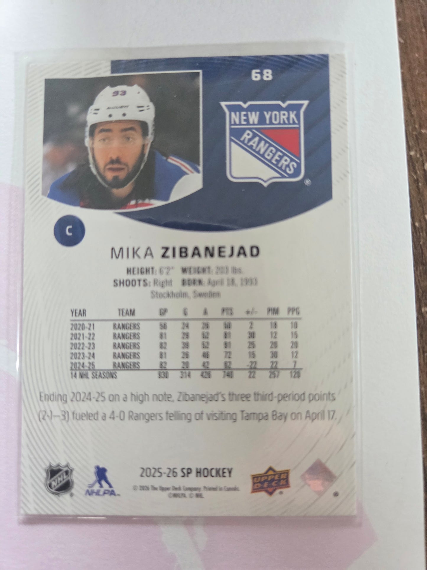 Mika Zibanejad SP Hockey #68 [New York Rangers]