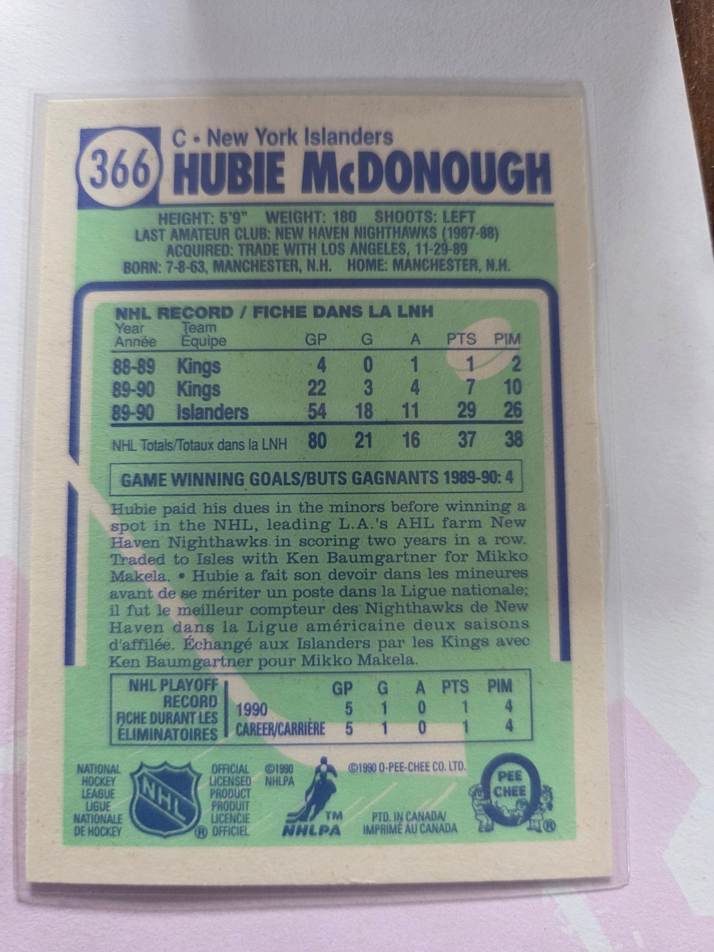 Hubie McDonough O-Pee-Chee Hockey #366 [New York Islanders]