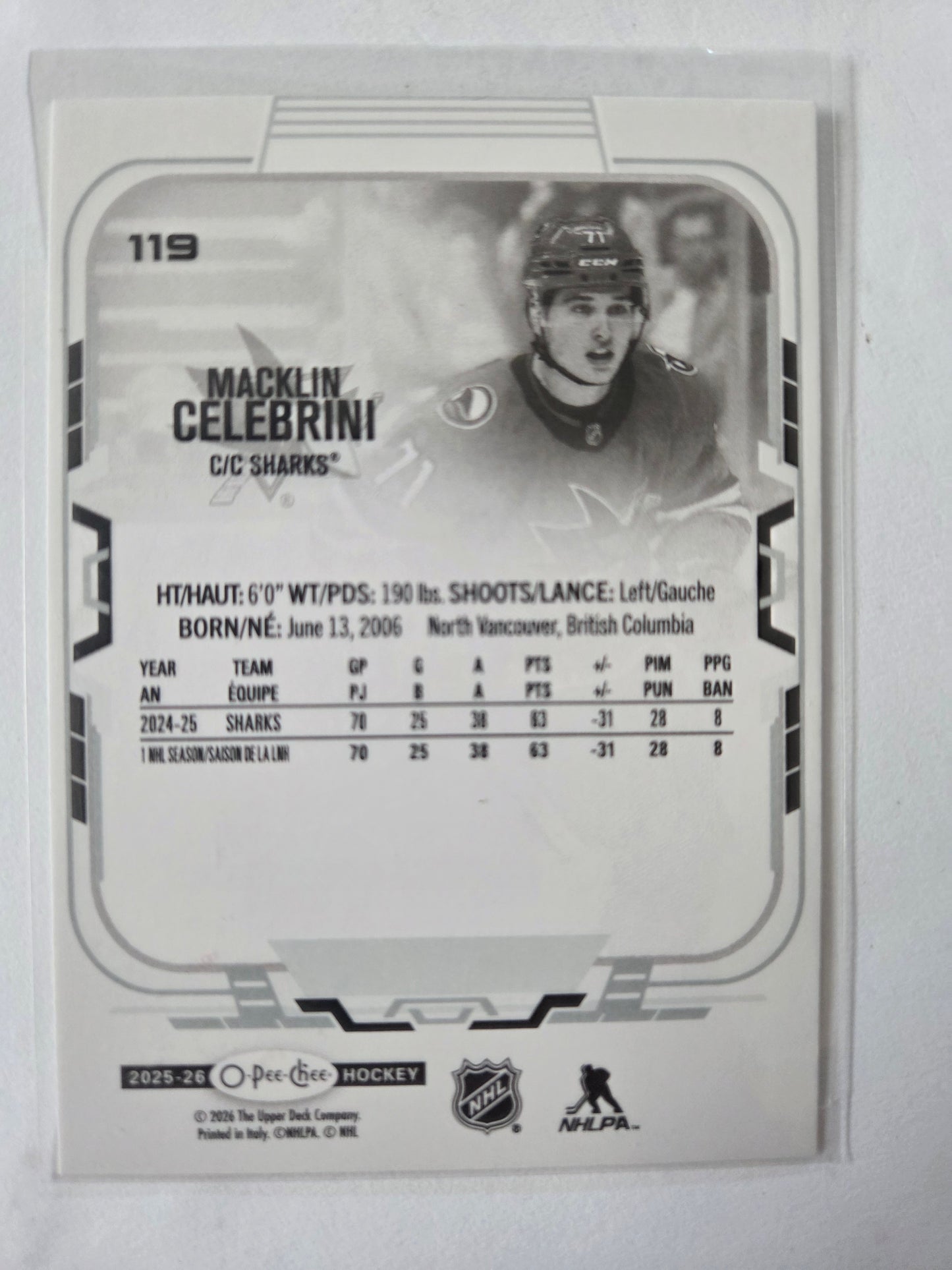 Macklin Celebrini O-Pee-Chee Hockey #119 [San Jose Sharks]