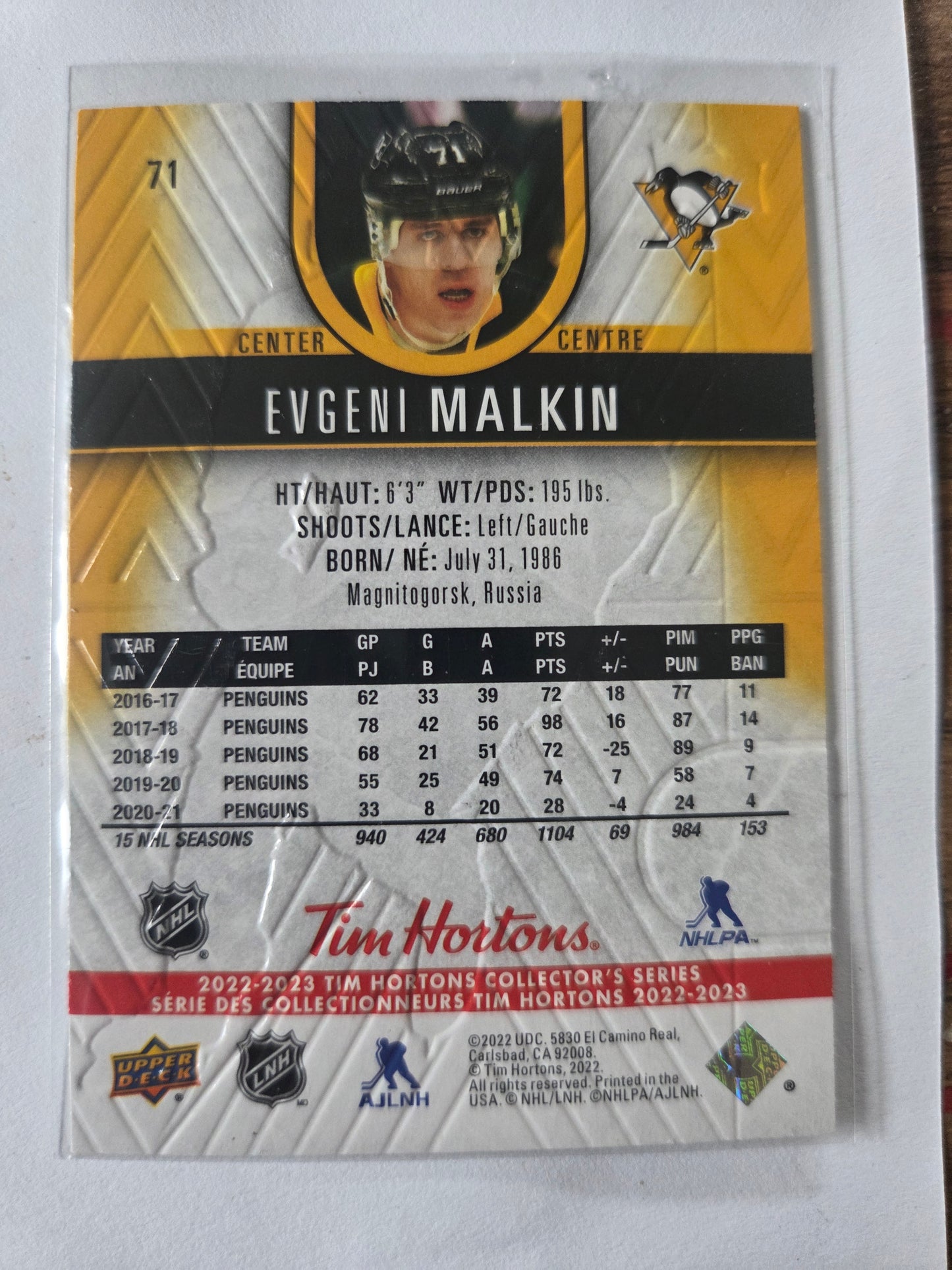 Evgeni Malkin Upper Deck Tim Hortons #71 [Pittsburgh Penguins]