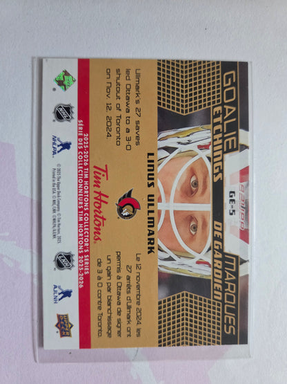 Linus Ullmark Upper Deck Goalie Etchings [Ottawa Senators]