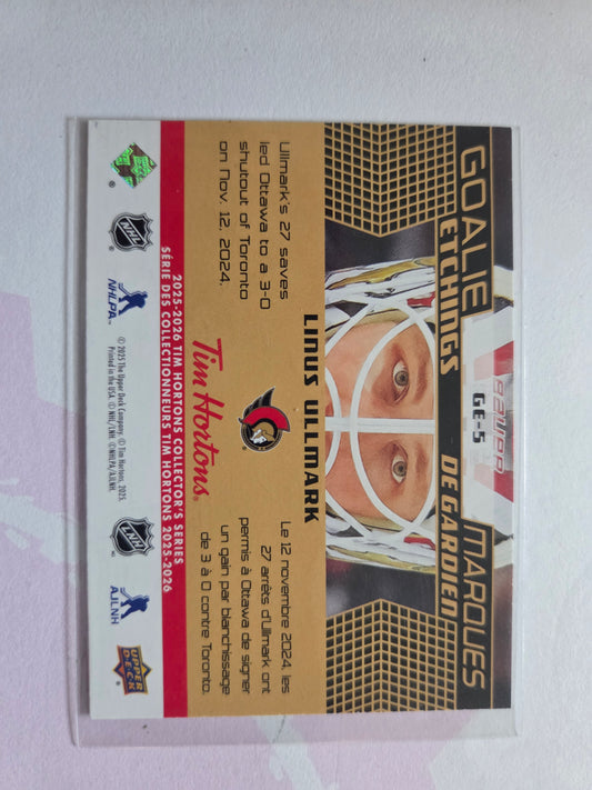 Linus Ullmark Upper Deck Goalie Etchings [Ottawa Senators]