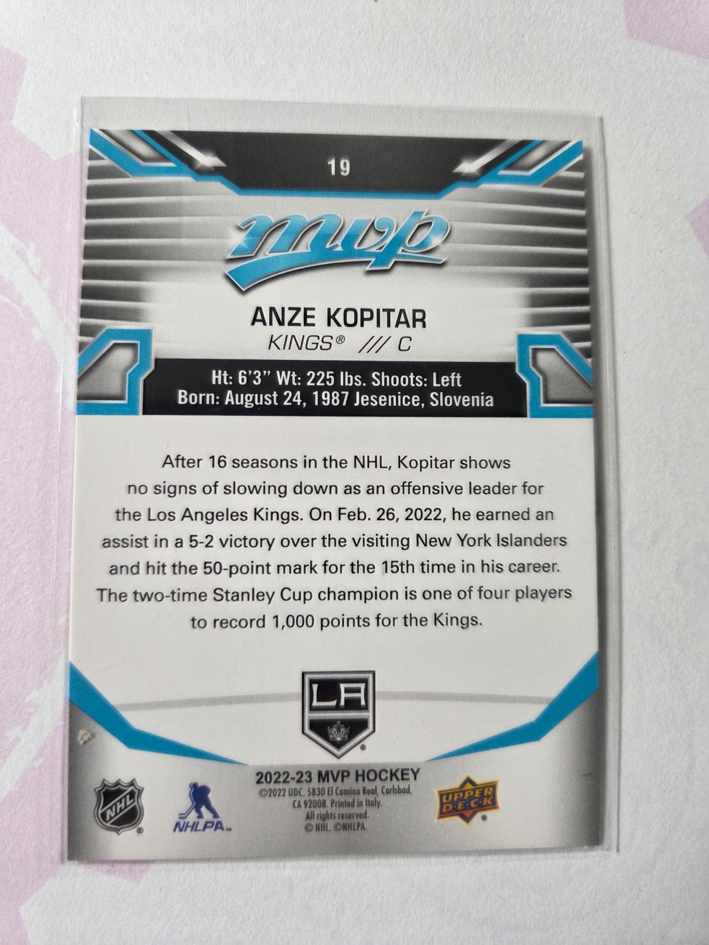 Anze Kopitar Blue Upper Deck MVP Hockey #19 [Los Angeles Kings]