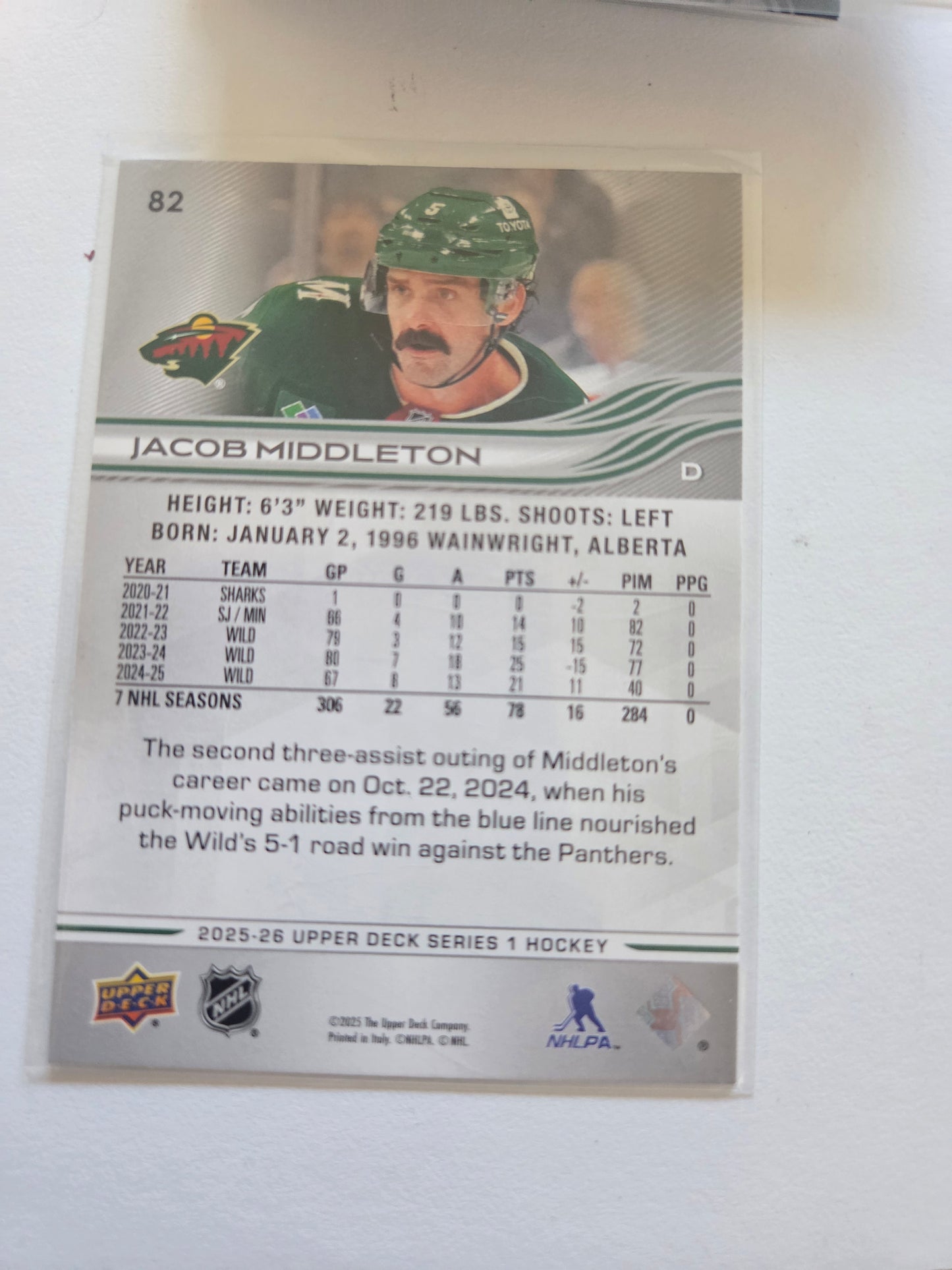 Jacob Middleton Upper Deck Series 1 #82 [Minnesota Wild]
