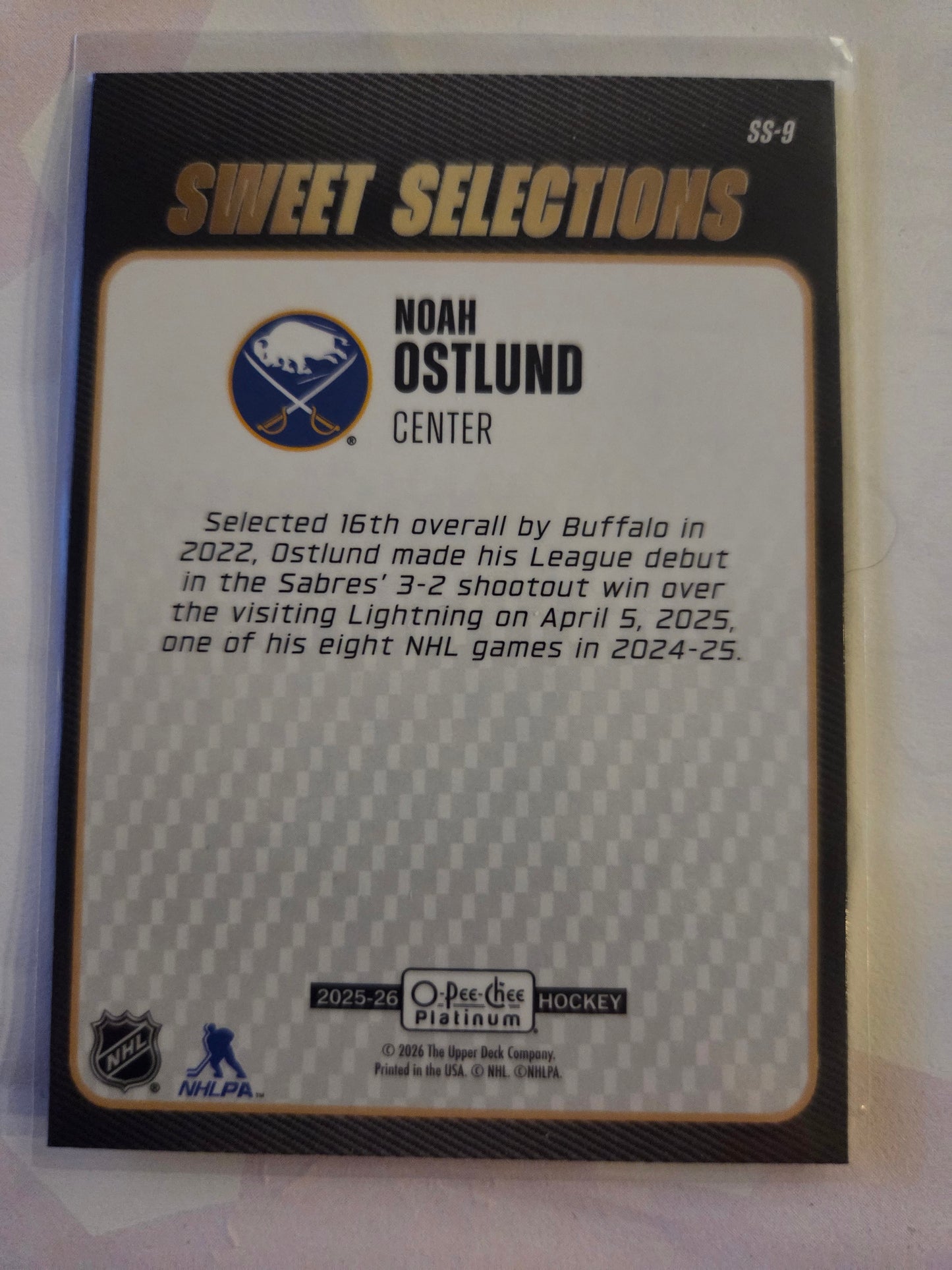 Noah Ostlund O-Pee-Chee Platinum Hockey Sweet Selections [Buffalo Sabres]