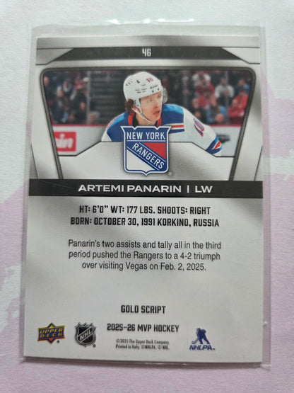 Artemi Panarin Upper Deck MVP Hockey Signed Gold Script #46 [New York Rangers]