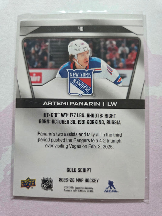 Artemi Panarin Upper Deck MVP Hockey Signed Gold Script #46 [New York Rangers]