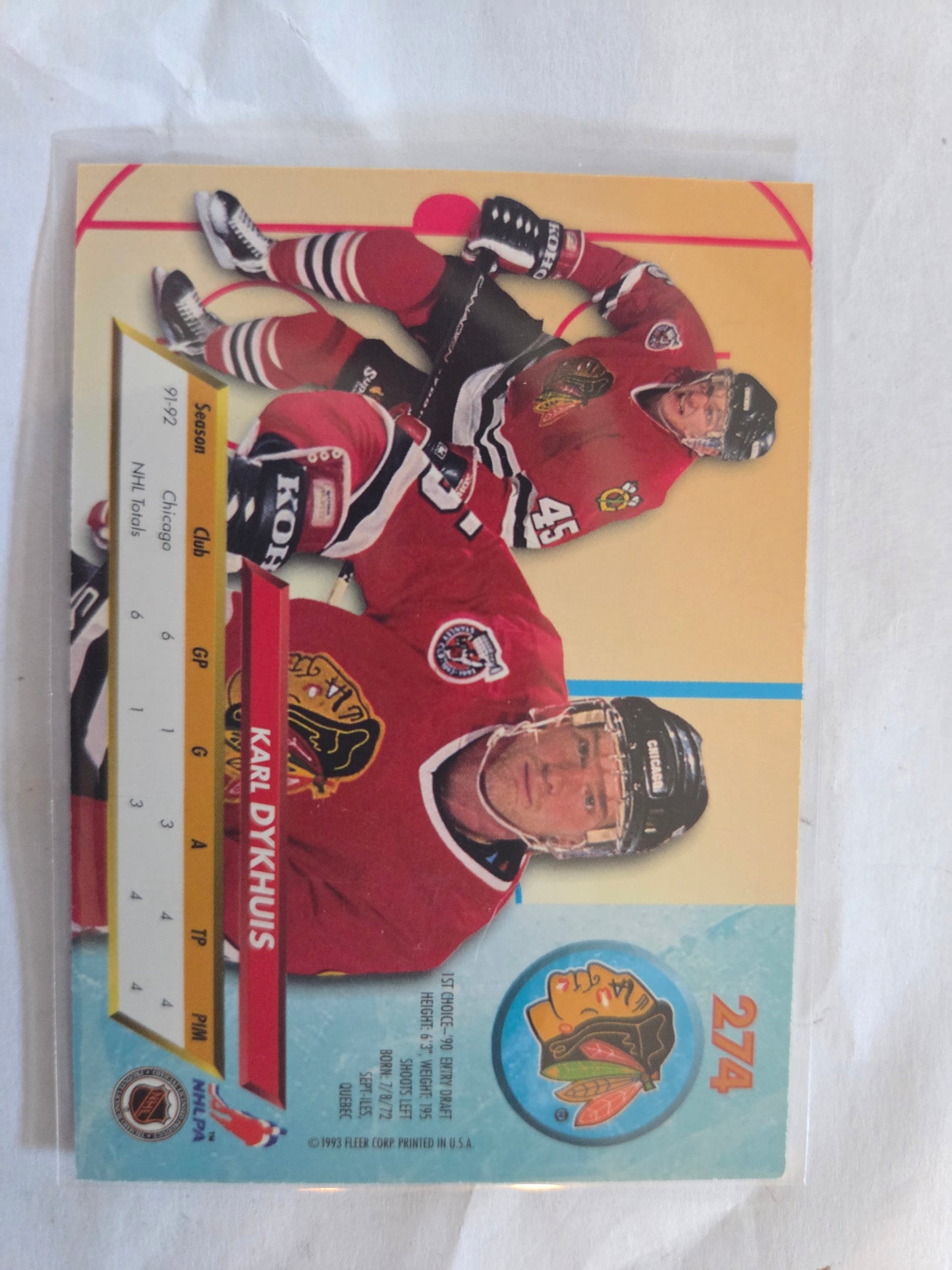 Karl Dykhuis 92-93 Fleer Ultra #274 [Chicago Blackhawks]