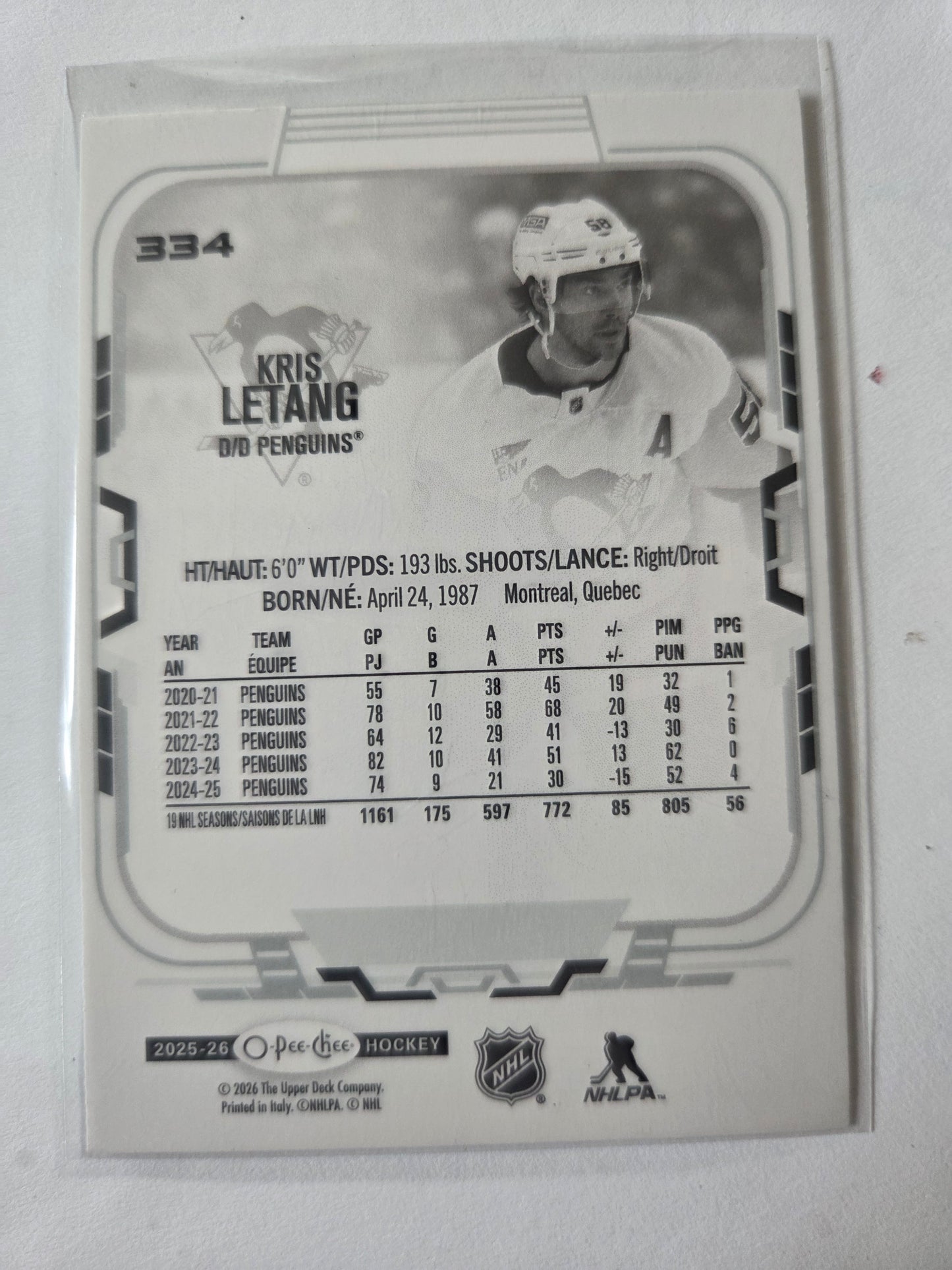 Kris Letang O-Pee-Chee Hockey #334 [Pittsburgh Penguins]