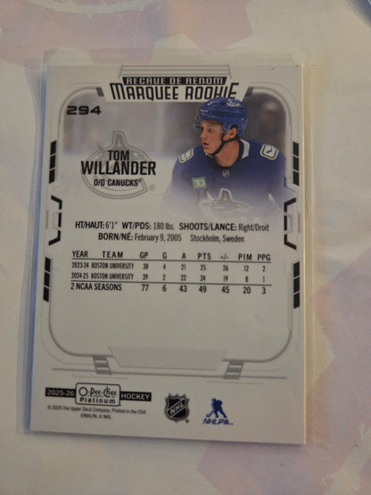 Tom Willander O-Pee-Chee Platinum Hockey Marquee Rookie #294 [Vancouver Canucks]