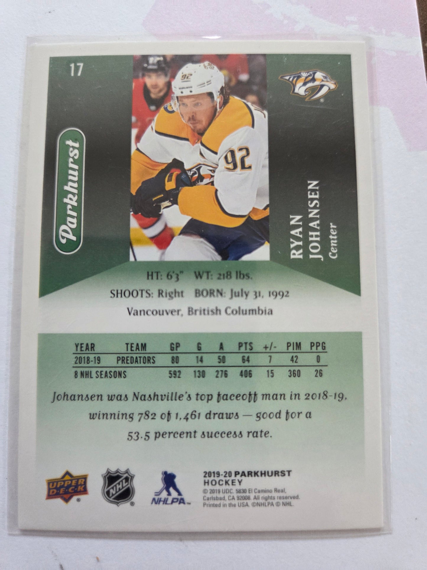 Ryan Johansen Upper Deck Parkhurst Hockey #17 [Nashville Predators]