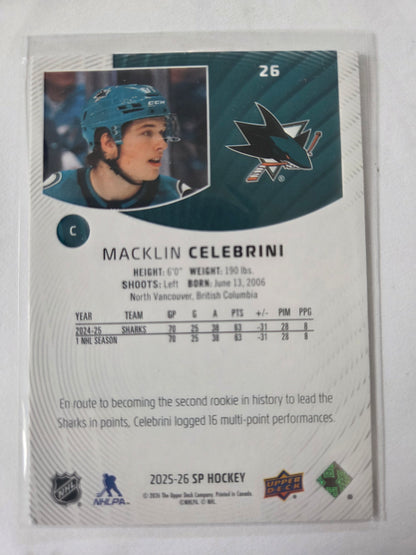 Macklin Celebrini SP Hockey #26 [San Jose Sharks]