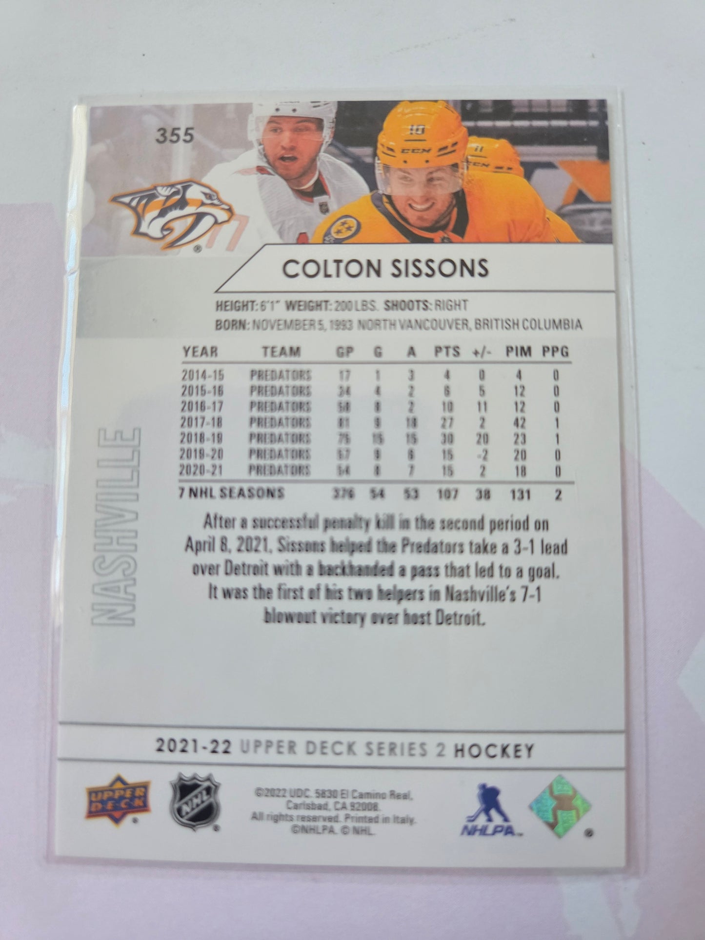Colton Sissons Upper Deck Series 2 #355 [Nashville Predators]