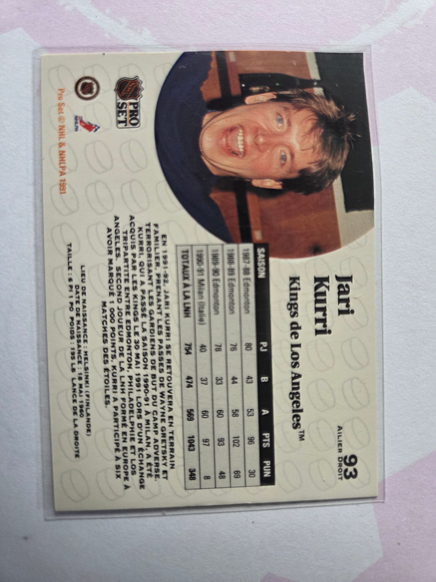 Jari Kurri French NHL Pro Set #93 [Los Angeles Kings]