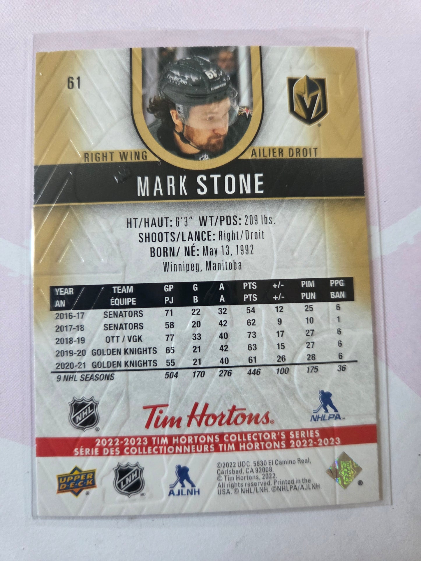 Mark Stone Tim Hortons Upper Deck #61 [Las Vegas Golden Knights]