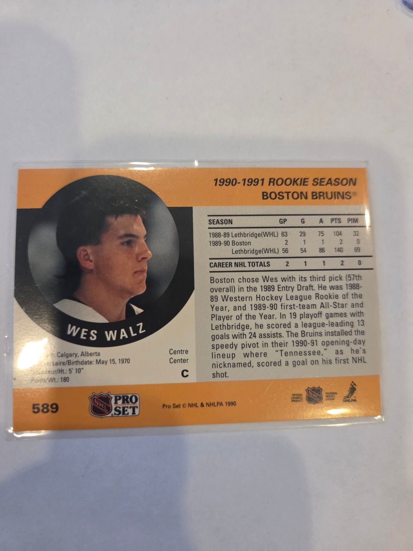 Wes Walz 90/91 Pro Set Rookie Season #589 [Boston Bruins]