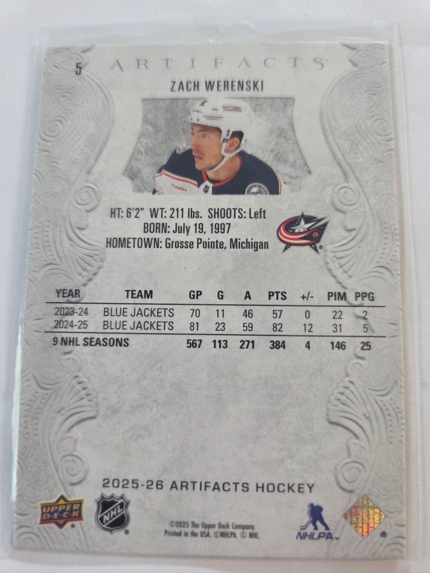 Zach Werenski Upper Deck Artifacts Hockey #5 [Columbus Blue Jackets]