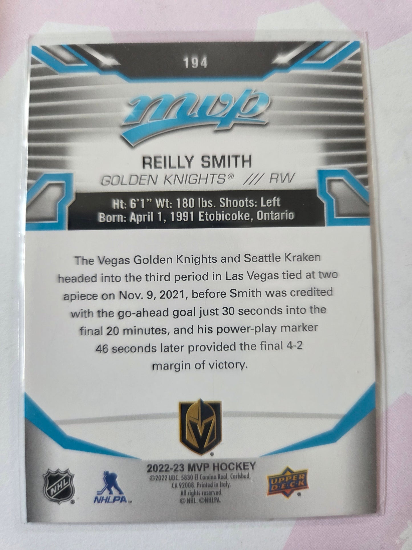 Reilly Smith Upper Deck Blue MVP Hockey #194 [Las Vegas Golden Knights]