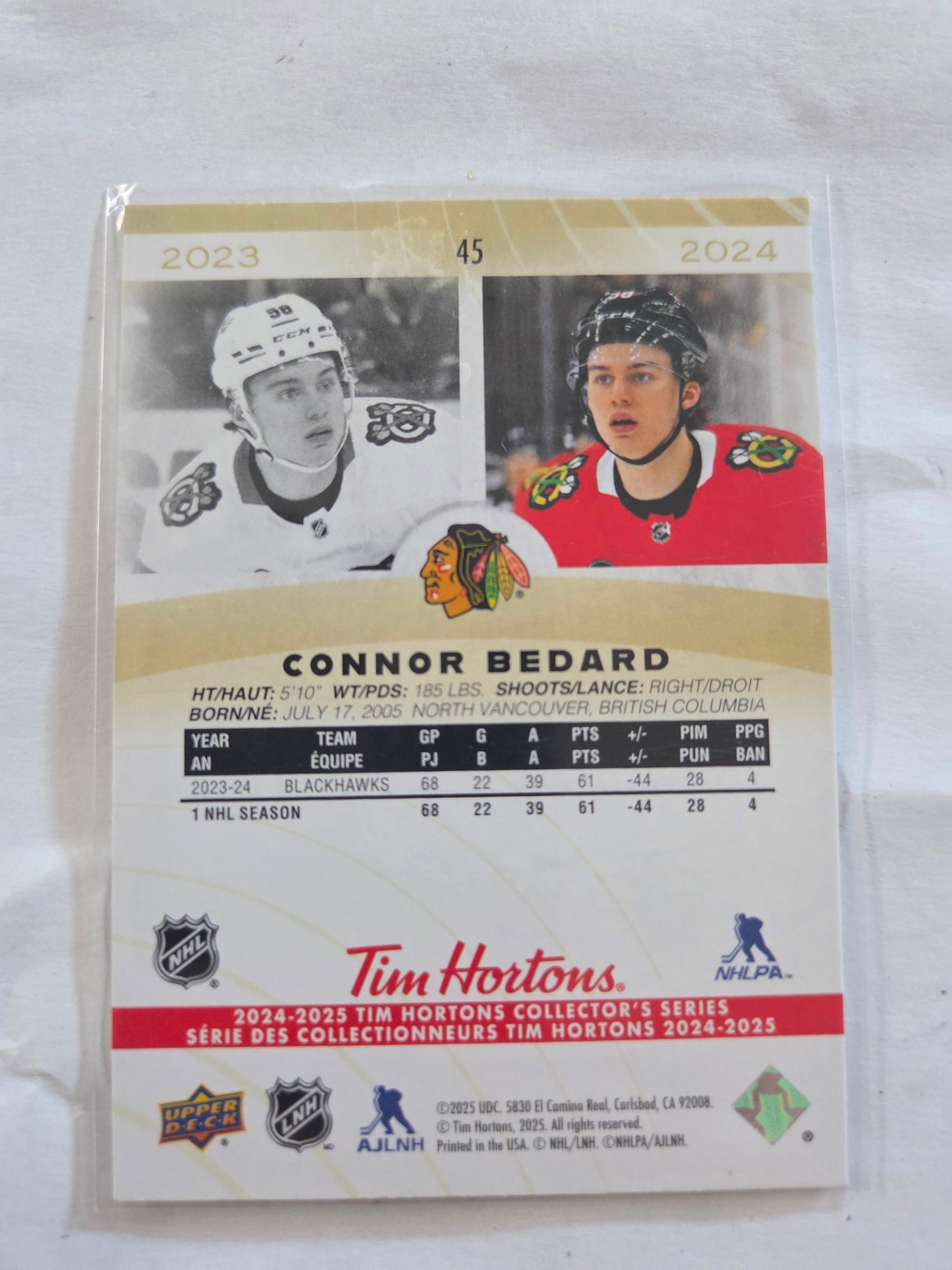 Connor Bedard Upper Deck Tim Hortons #45 [Chicago Blackhawks]