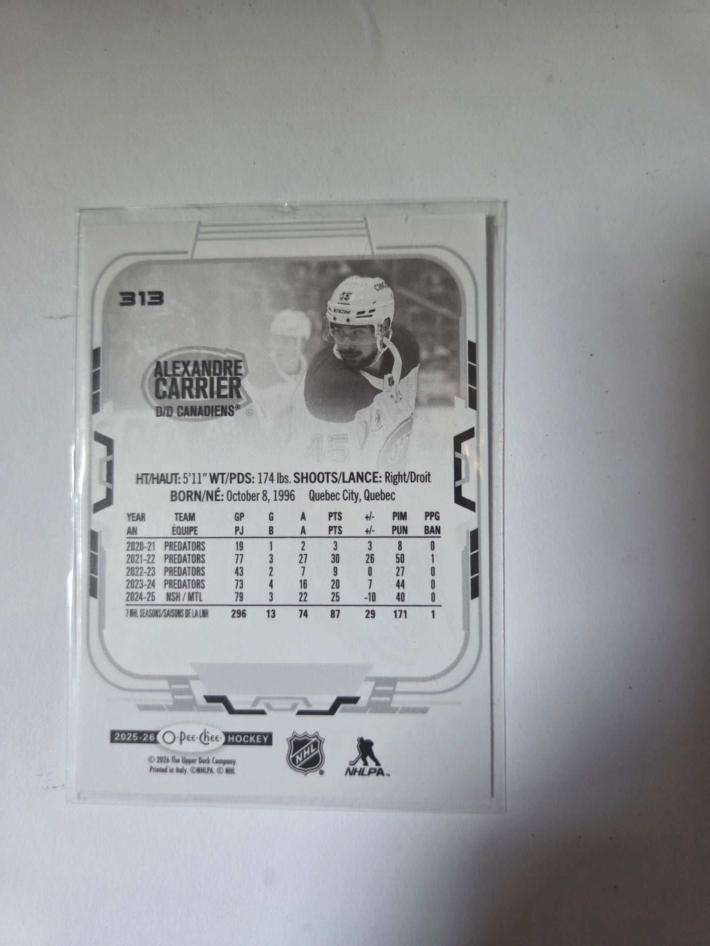 Alexandre Carrier O-Pee-Chee Hockey #313 [Montreal Canadians]