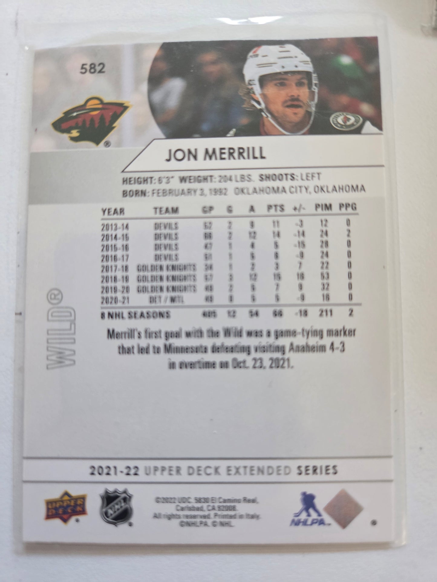 Jon Merrill Upper Deck Extended Series #582 [Minnesota Wild]