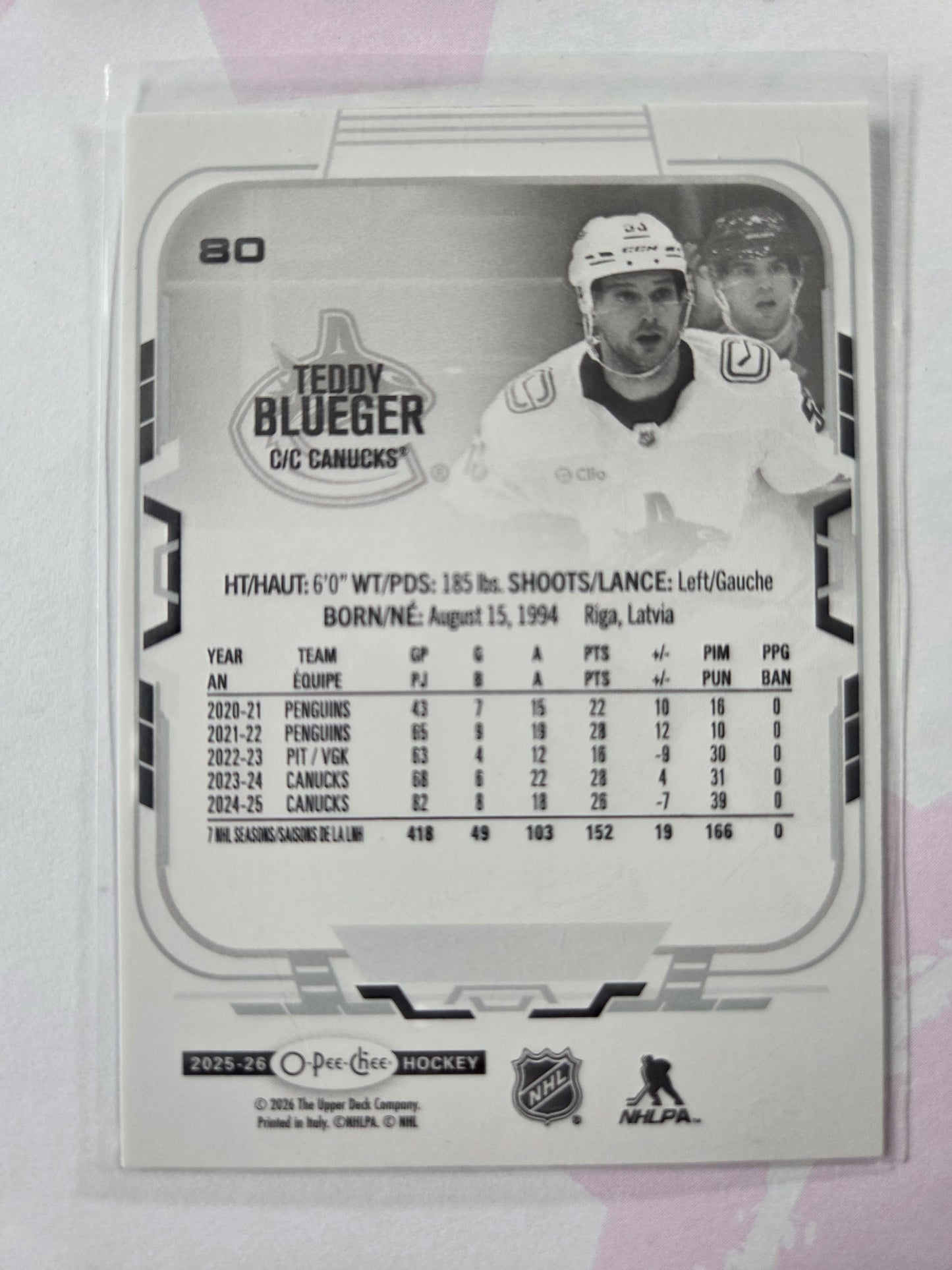 Teddy Blueger O-Pee-Chee Hockey #80 [Vancouver Canucks]