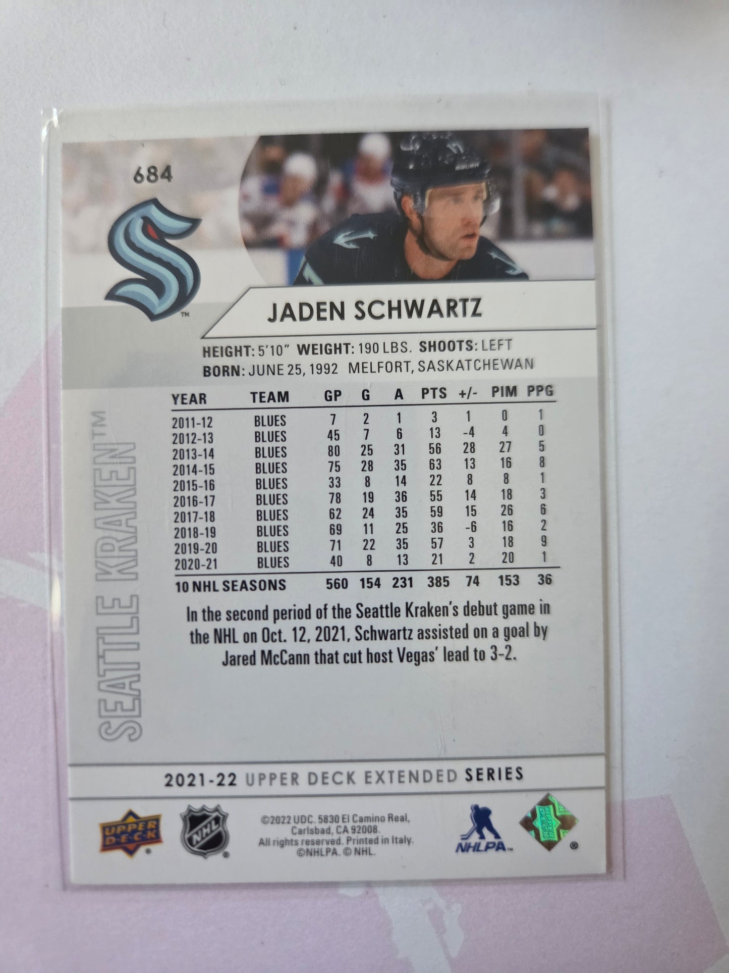 Jaden Schwartz Upper Deck Extended Series #684 [Seattle Kraken]
