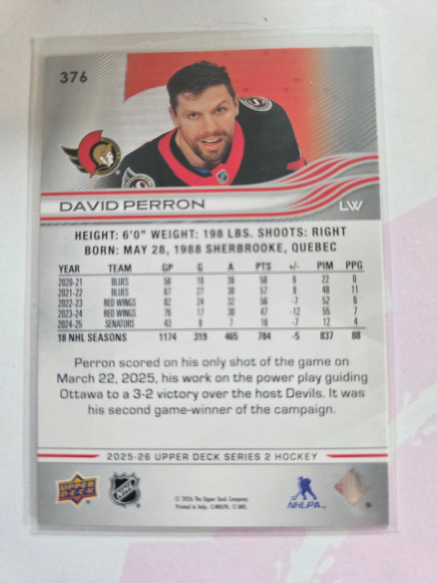 David Perron Upper Deck Series 2 #376 [Ottawa Senators]