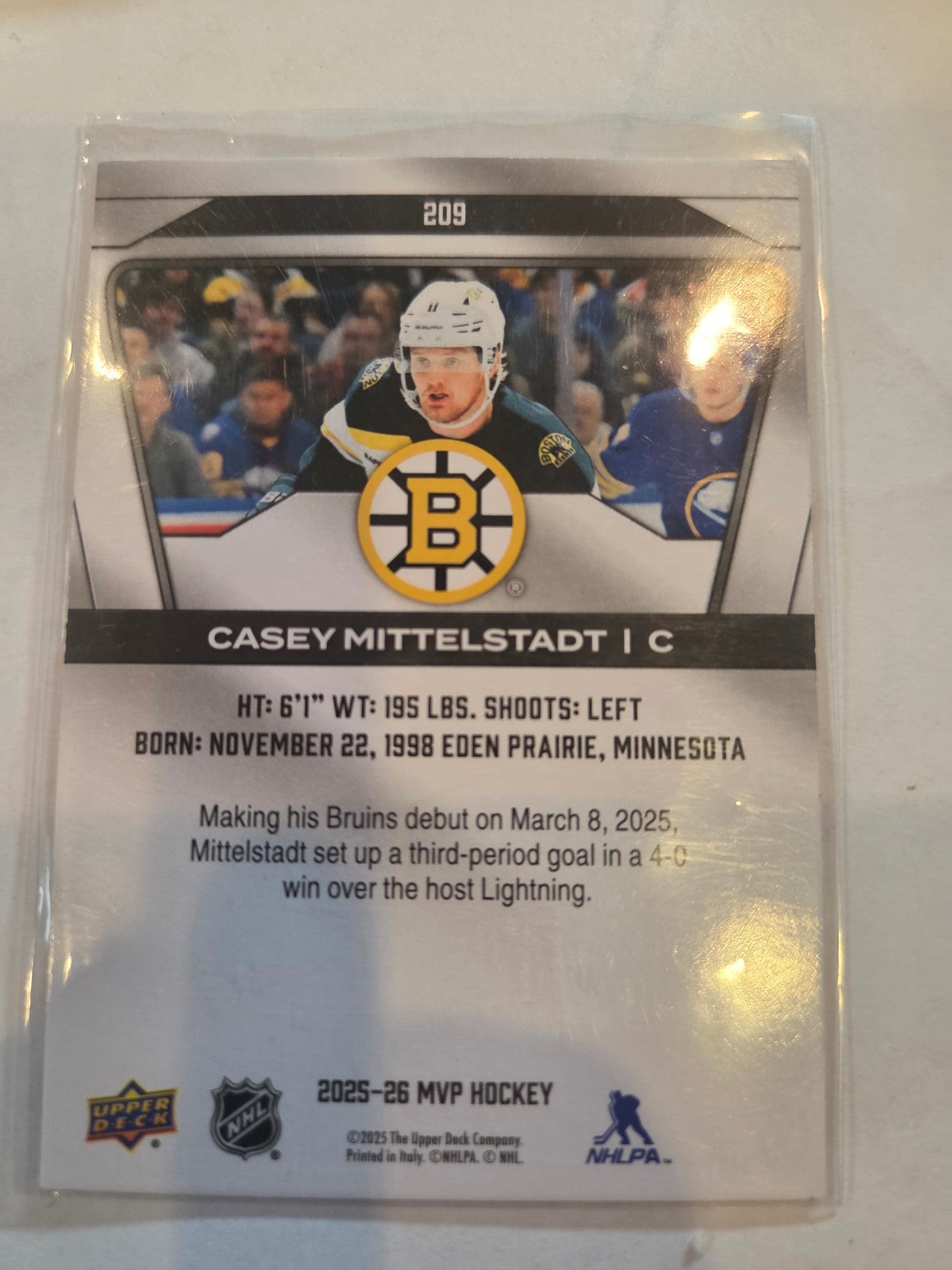 Casey Mittelstadt Upper Deck MVP #209 [Boston Bruins]
