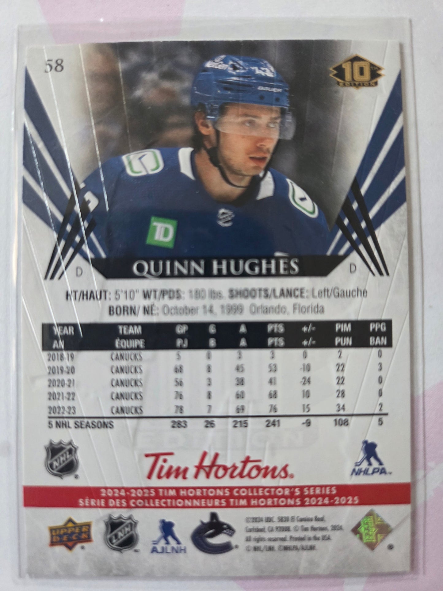 Quinn Hughes Upper Deck 10th Edition #58 [Vancouver Canucks]