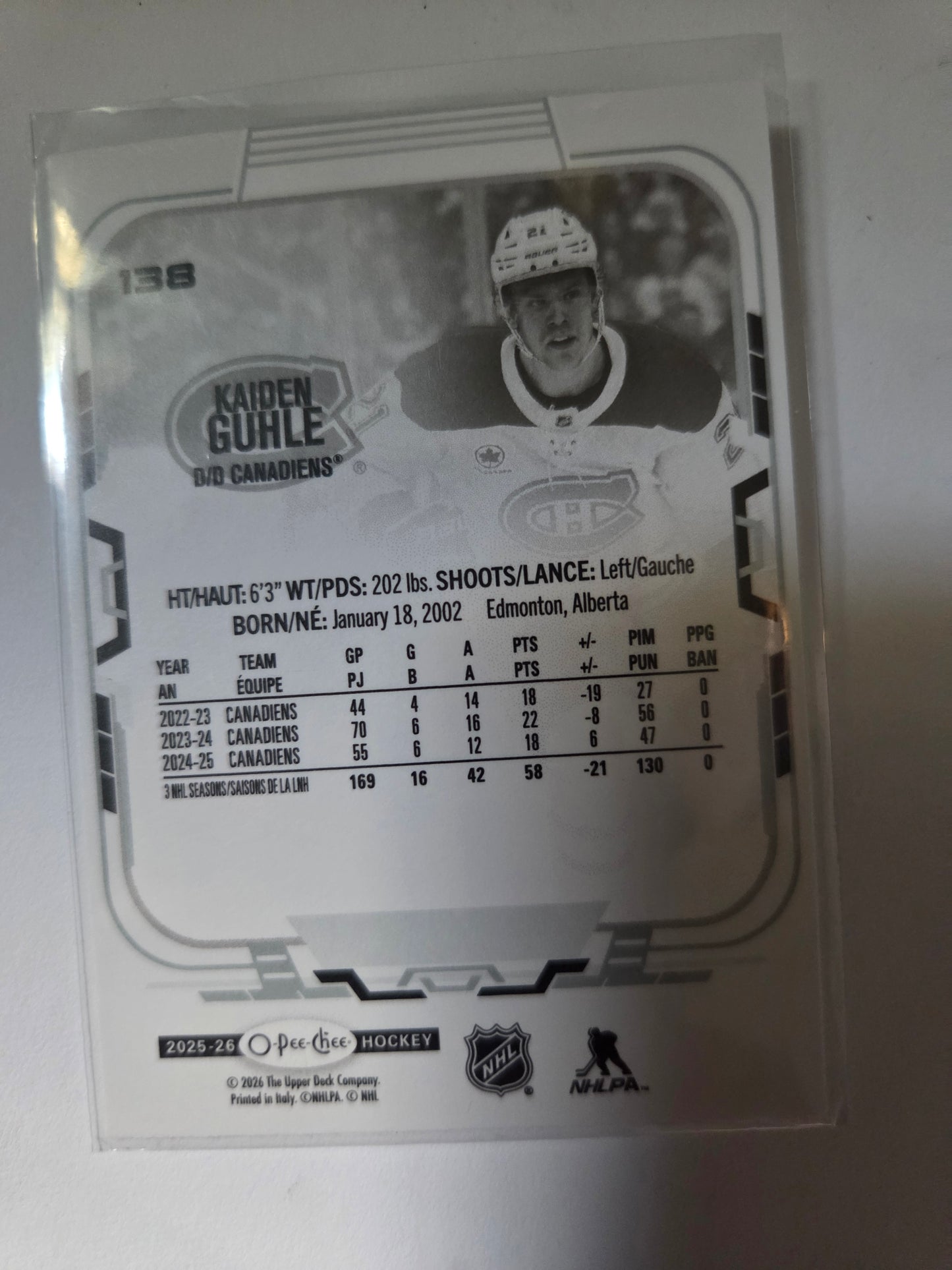 Kaiden Guhle O-Pee-Chee Hockey #138 [Montreal Canadians]