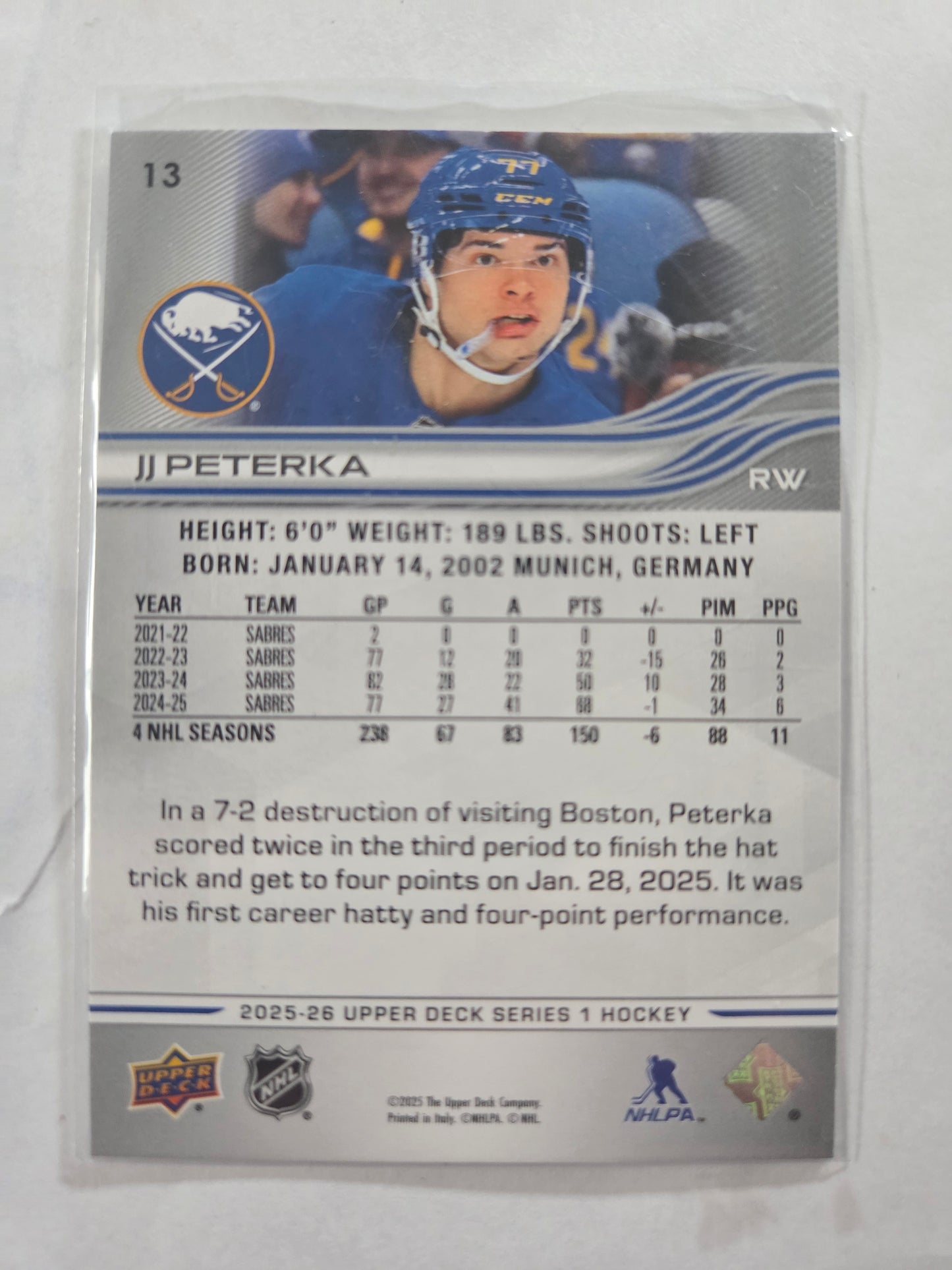 JJ Peterka Upper Deck Series 1 #13 [Buffalo Sabres]