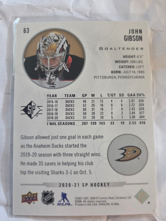 John Gibson SP Hockey #63 [Anaheim Ducks]