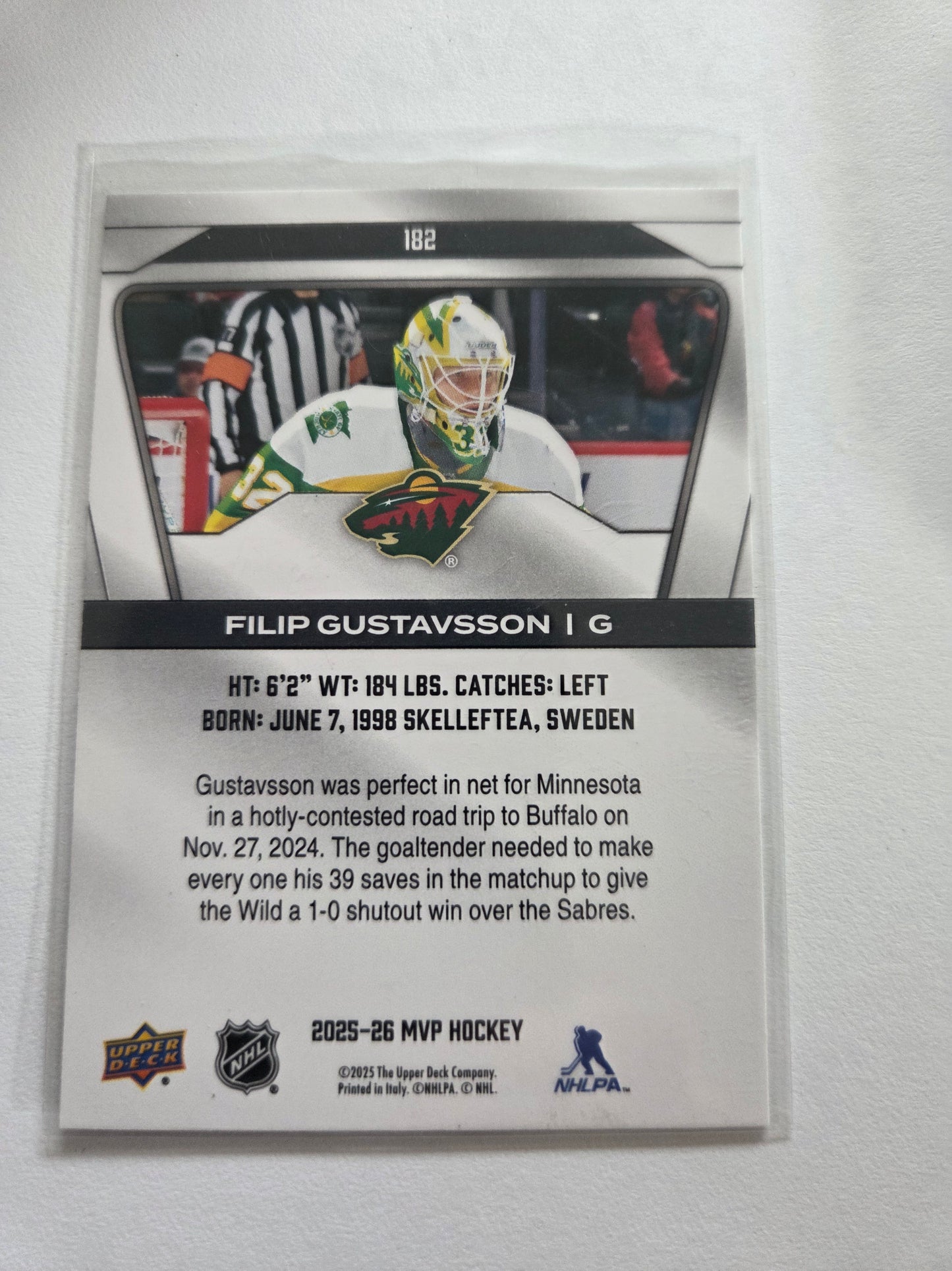 Filip Gustavsson Upper Deck MVP Hockey #182 [Minnesota Wild]