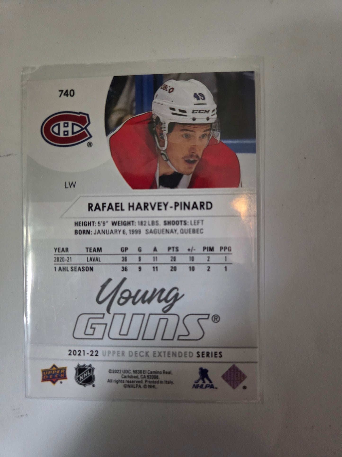 Rafael Harvey-Pinard Upper Deck Extended Series Young Guns #740 [Montreal Canadians]