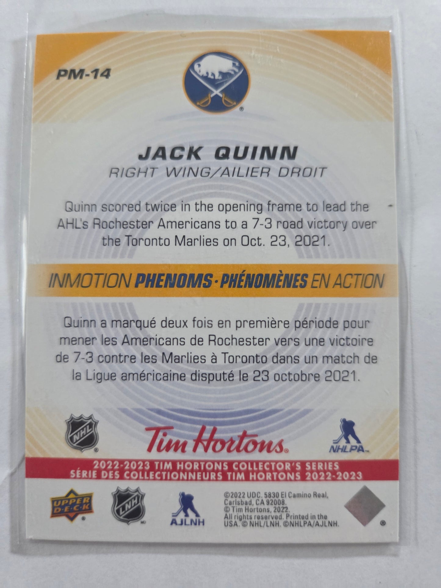 Jack Quinn Upper Deck Inmotion Phenoms [Buffalo Sabres]