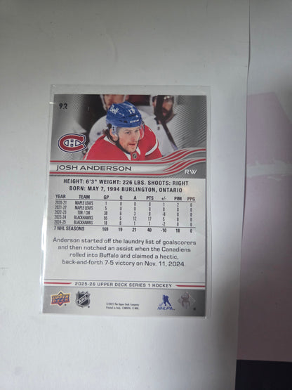 Josh Anderson Upper Deck Series 1 #92 [Montreal Canadians]