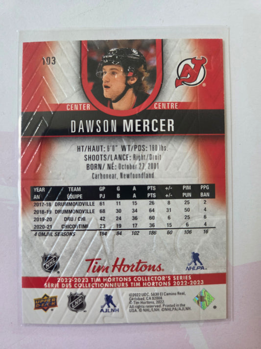 Dawson Mercer Upper Deck Tim Hortons #103 [New Jersey Devils]