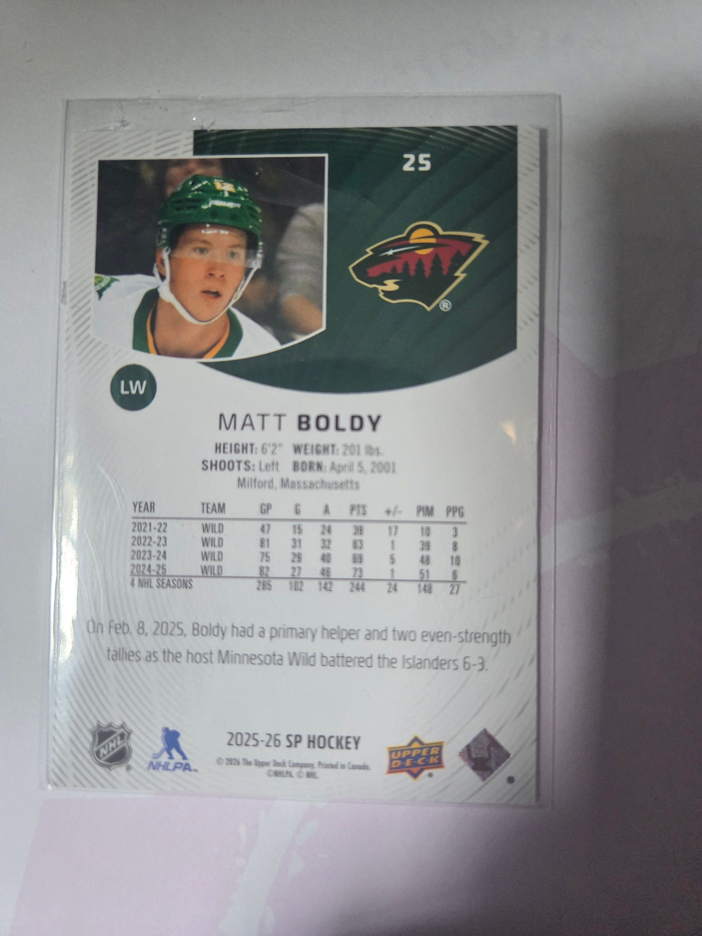 Matt Boldy SP Hockey #25 [Minnesota Wild]