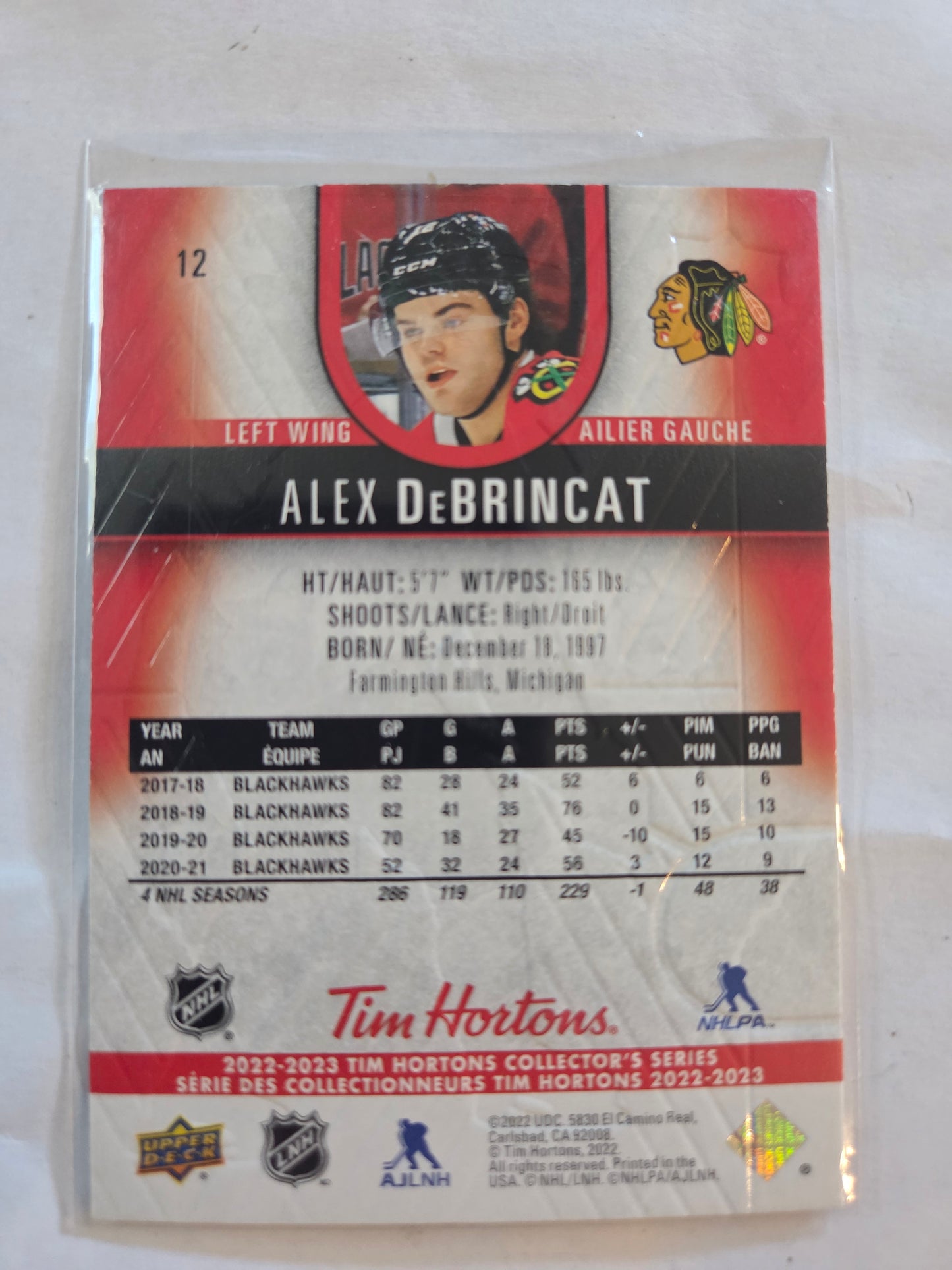 Alex DeBrincat Tim Hortons Upper Deck #12 [Chicago Blackhawks]