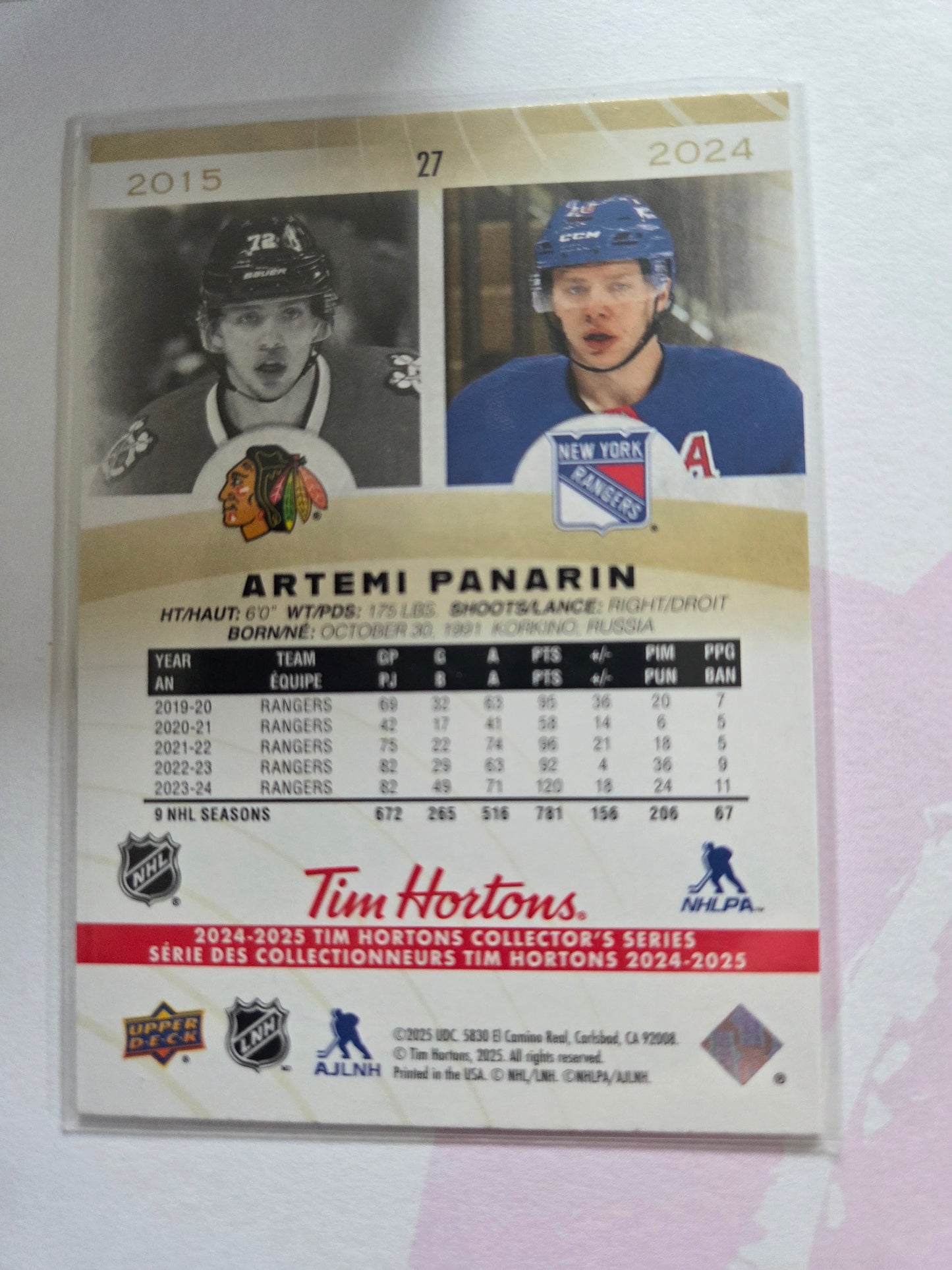 Artemi Panarin Tim Hortons Upper Deck #27 [New York Rangers]