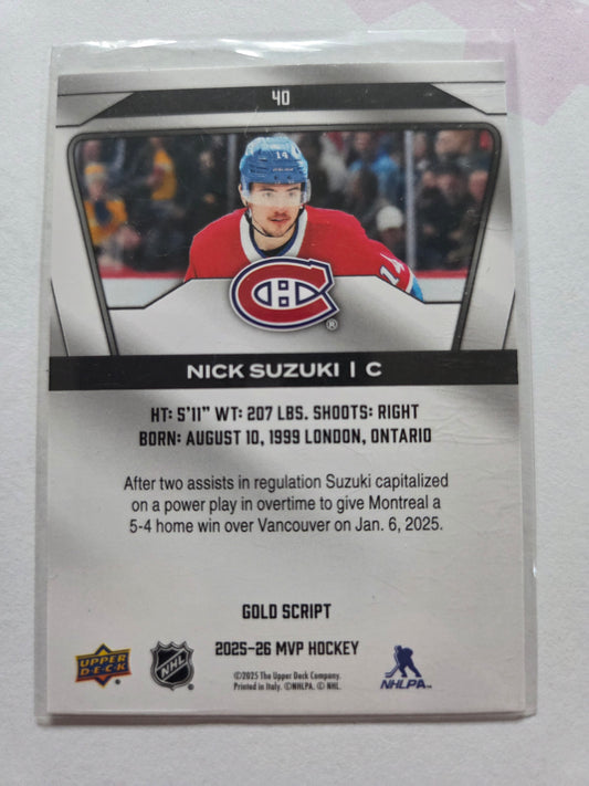 Nick Suzuki Upper Deck MVP Hockey Gold Script Signed #40 [Montreal Canadians]