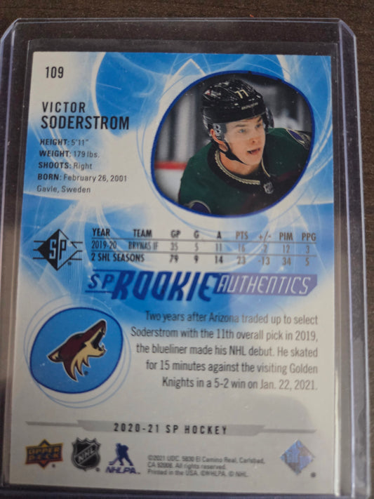 Victor Soderstrom Blue Upper Deck SP Rookie Authentics #109 [Arizona Phoenix Coyotes]